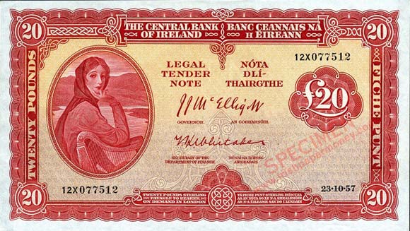 Central Bank of Ireland Twenty Pounds 1957