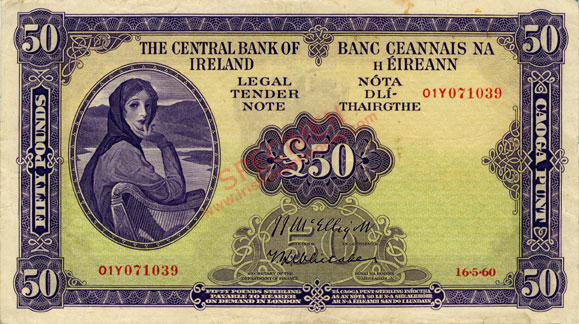 Central Bank of Ireland Fifty Pounds 1960