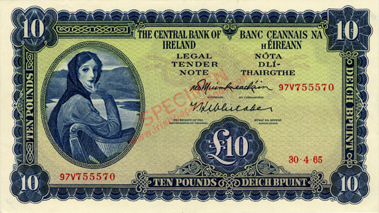 Central Bank of Ireland 10 Pounds 1965