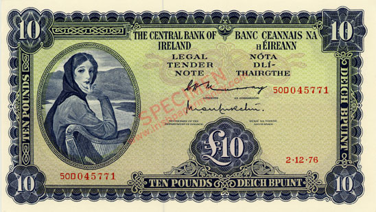 Central Bank of Ireland Ten Pounds 1976. Murray, O'Murchu
