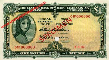 Central Bank of Ireland One Pound Specimen 1962