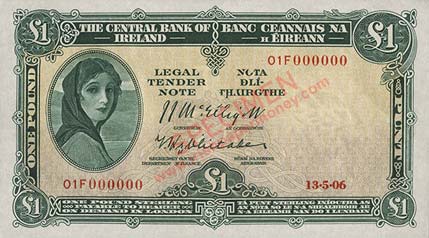 Central Bank of Ireland One Pound Specimen 1957