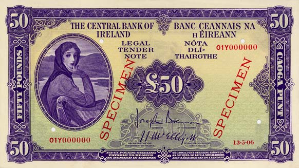 Central Bank of Ireland 50 Pounds Specimen 1943