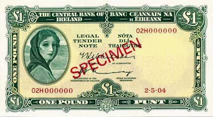Central Bank of Ireland One Pound Specimen 1969