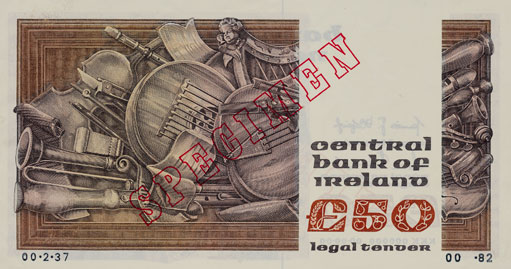 Central Bank of Ireland 50 Pounds Specimen 1982