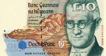 Central Bank of Ireland 10 Pounds 1998. NNN replacement note