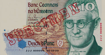 Central Bank of Ireland Ten Pounds Specimen Joyce