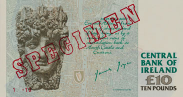 Central Bank of Ireland Ten Pounds Specimen 1993