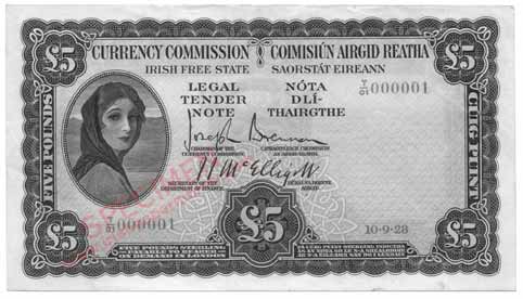 Currency Commission Irish Free State 5 Pounds 1928