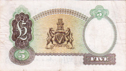 National Bank Five Pounds 1942 reverse