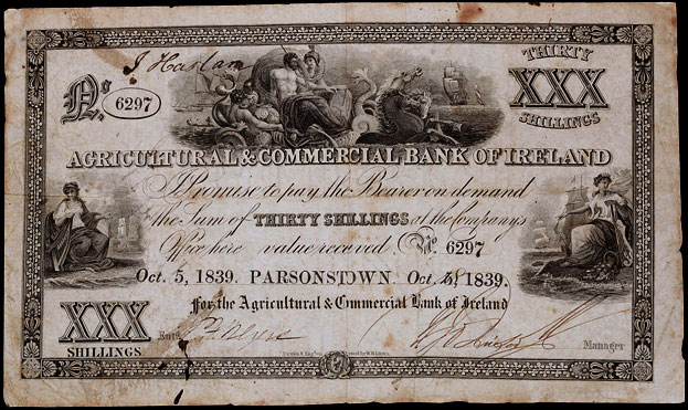 Agricultural and Commercial Bank of Ireland, 30 Shillings 1839 Parsonstown