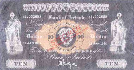 Bank of Ireland, Ten Pounds, 1922-1925, watermarks