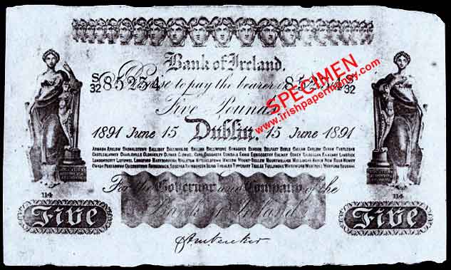 Bank of Ireland Five Pounds 1891