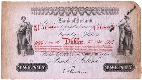 Bank of Ireland 20 Pounds 1915 Baskin signature