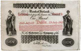 Bank of Ireland one pound 1918 Baskin signature