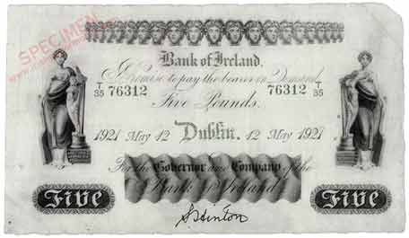 Bank of Ireland 5 pounds 1921