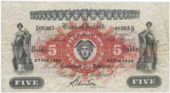 Bank of Ireland fivee pounds 1922