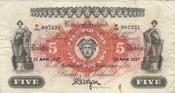 Bank of Ireland five pounds 1927
