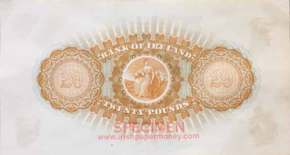 Bank of Ireland 20 Pounds 1922 reverse
