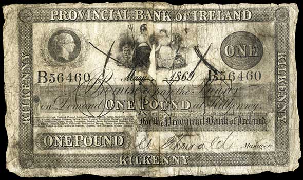 Provincial Bank of Ireland One Pound 1869 extra branches overprint