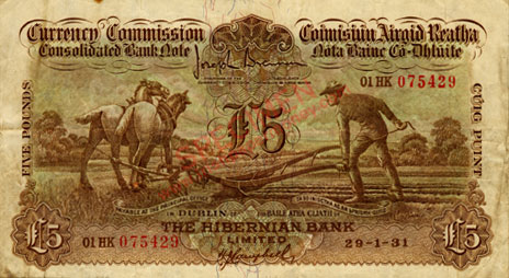 Hibernian Bank Five Pounds 29.1.31