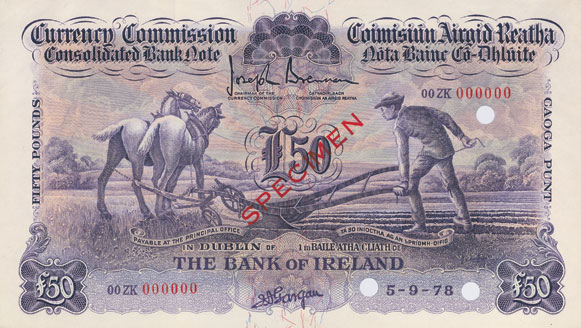 Bank of Ireland 50 Pounds Consolidated Bank Note