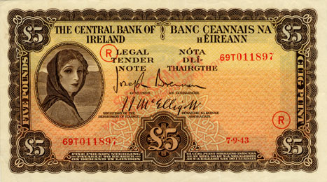 Ireland 5 Pounds war code 1943 code R