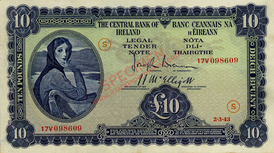 Ireland 10 Pound war code 1943 code S