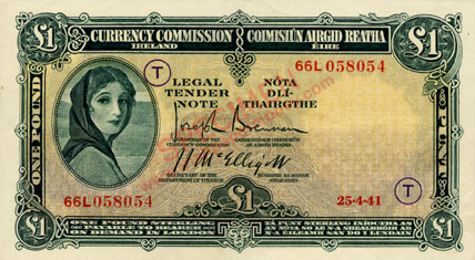 Central Bank of Ireland war code One Pound 1941 code T
