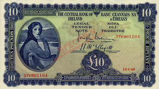 Central Bank of Ireland 10 Pounds 1947