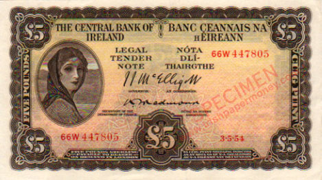 Central Bank of Ireland Five Pounds 1955