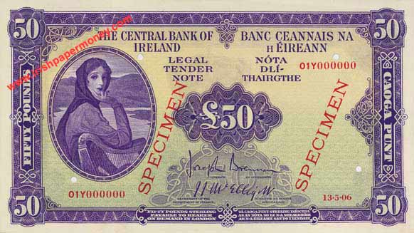 Central Bank of Ireland Fifty Pounds Specimen 1943
