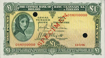 Central Bank of Ireland One Pound Specimen 1945