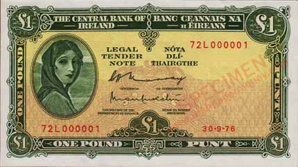 Ireland one pound note number 1