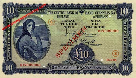 Central Bank of Ireland Ten Shillings Specimen 1943