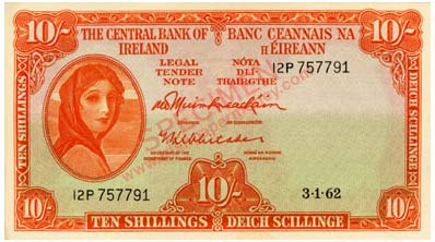 Central Bank of Ireland 10 Shillings 1962. O'Muimhneachain, Whitaker