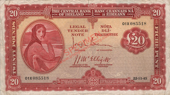 Irish 20 pounds 1945