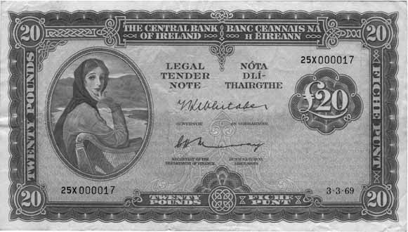 Ireland 20 pound note 1969