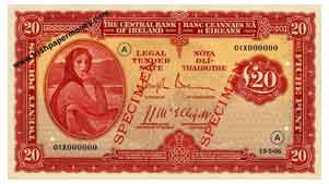 Central Bank of Ireland 20 pounds 1943