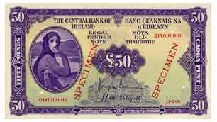 Central Bank of Ireland 50 pound note