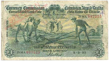 Munster & Leinster Bank One Pound Ploughman