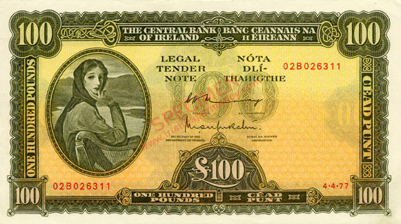 Lady Lavery 100 Pound Note 1977