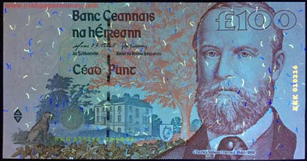 Ireland 100 pound note 1996 uv light