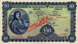 Central Bank of Ireland Ten Pounds 1943