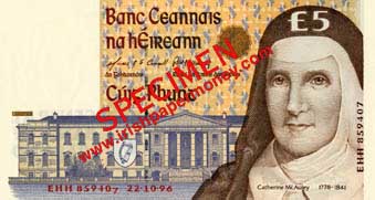 Central Bank of Ireland, 5 Pounds 1996 Serial Number Slipped Digit