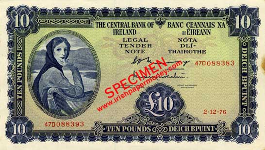 Ireland, error Ten Pound note with mismatched serial numbers