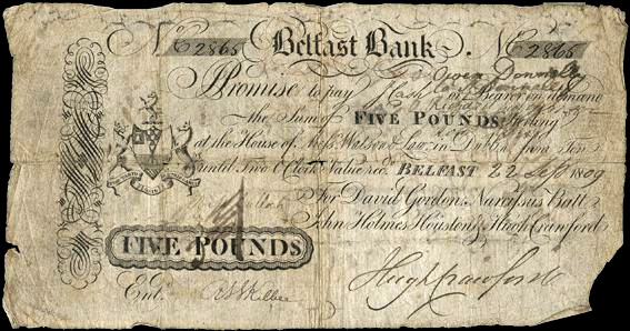 Belfast Bank 5 Pounds 1809