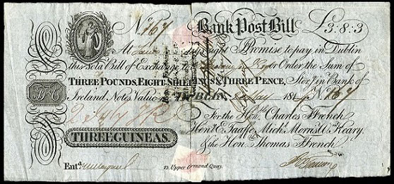 Ffrench's Bank Dublin Post Bill for 3 Guineas 2 May 1814