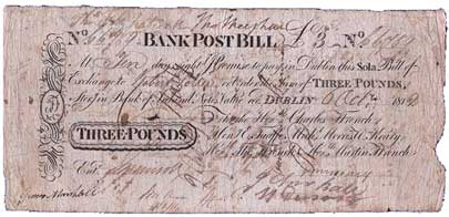 Ffrench's Tuam Bank. Post bill 3 Pounds 1811