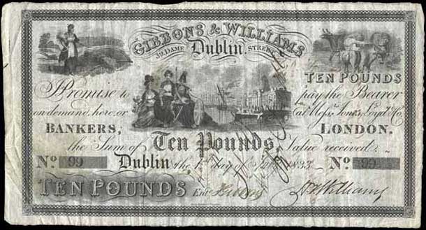 Ireland Private Banks: Gibbons & Williams, 10 Pounds, 1st July 1833